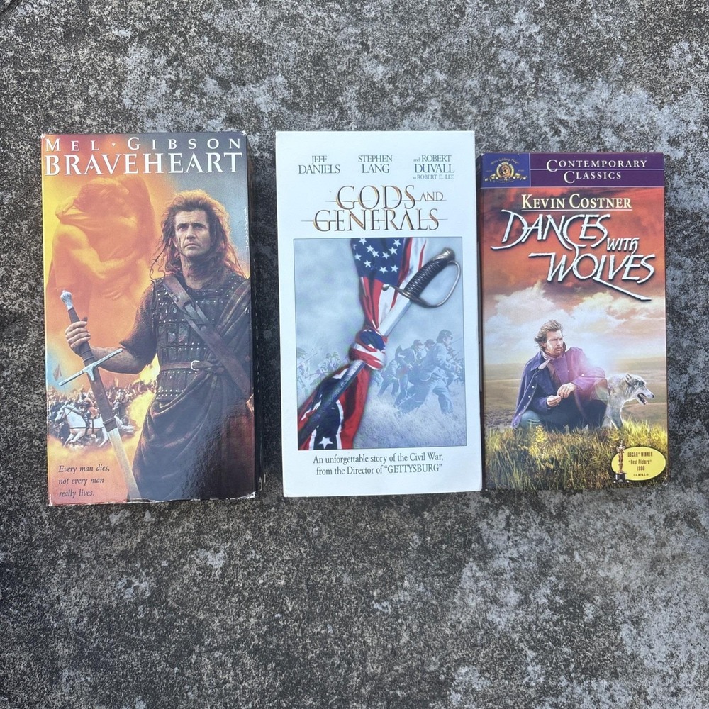 Braveheart Dances With Wolves Gods & Generals Vhs Fighting War Mens Lot Of 3